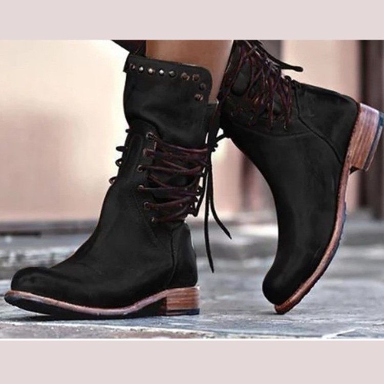 Women's lace-up chunky heel boots