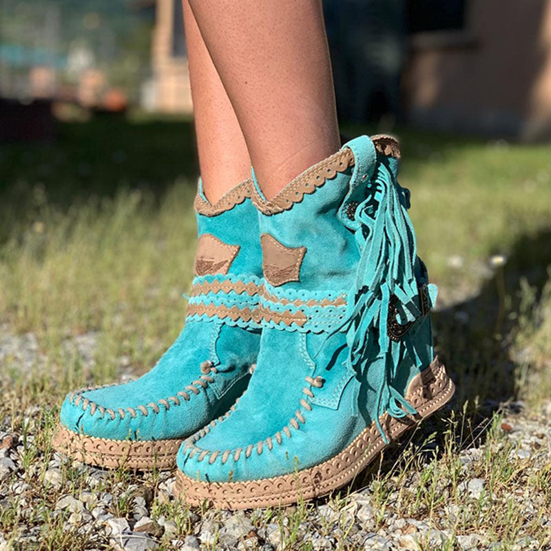 women's tassel burnt-out sole ankle boots