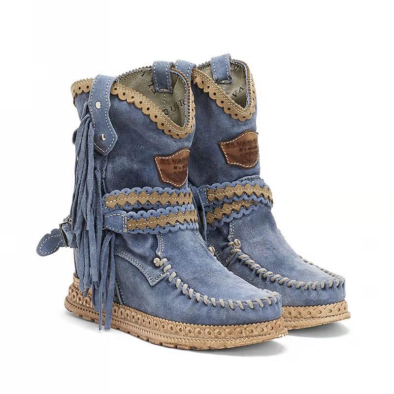 women's tassel burnt-out sole ankle boots