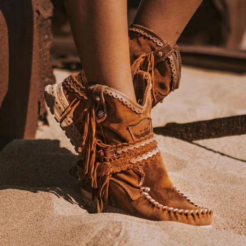 women's tassel burnt-out sole ankle boots