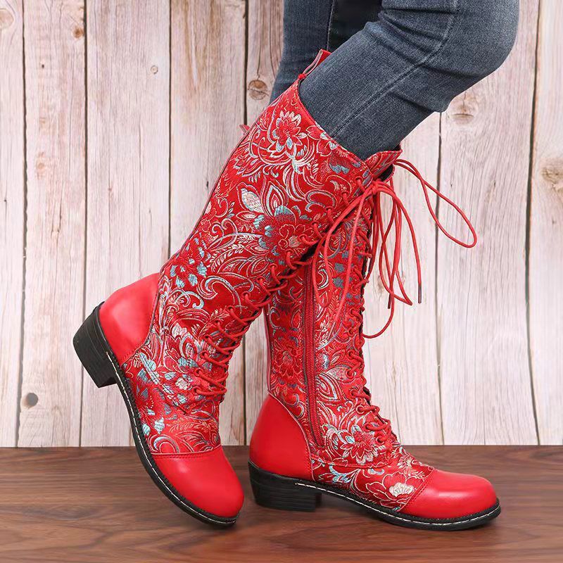 Ethnic style totem women's fashion boots with square heel print