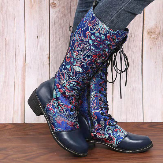 Ethnic style totem women's fashion boots with square heel print