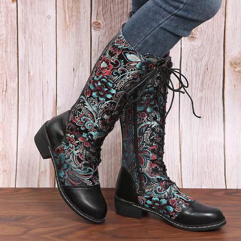 Ethnic style totem women's fashion boots with square heel print