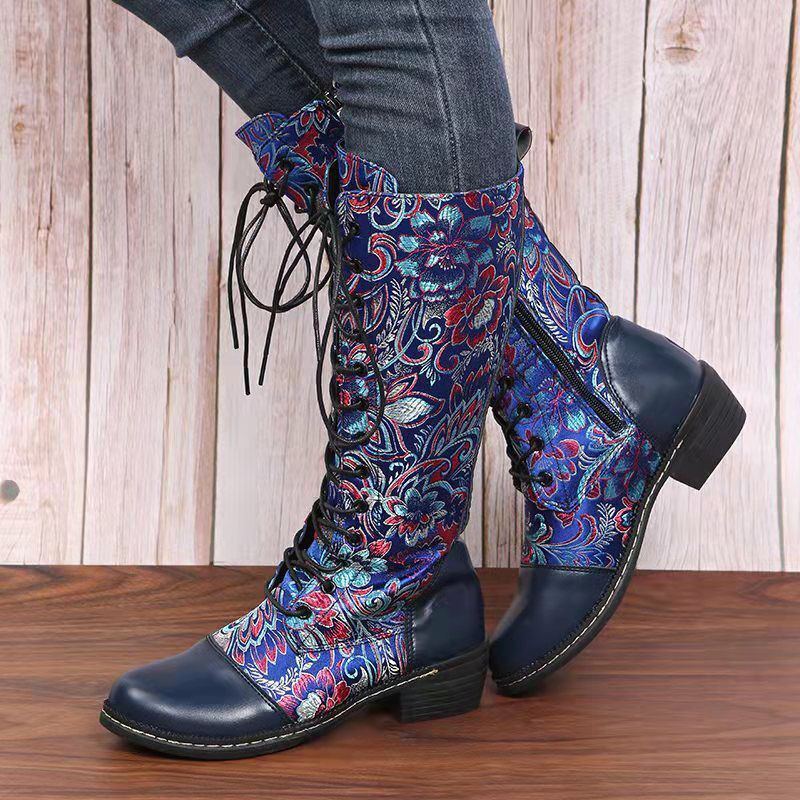 Ethnic style totem women's fashion boots with square heel print