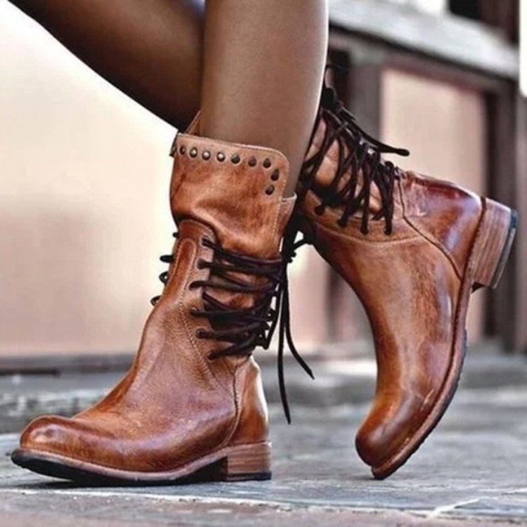 Women's lace-up chunky heel boots