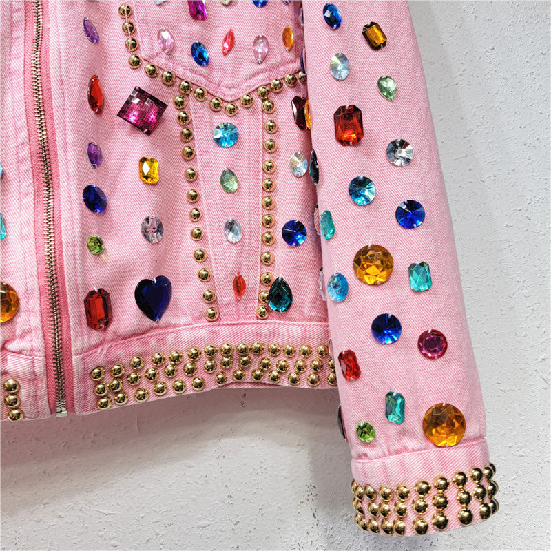 Diamond Loose Long Sleeve Denim Jacket