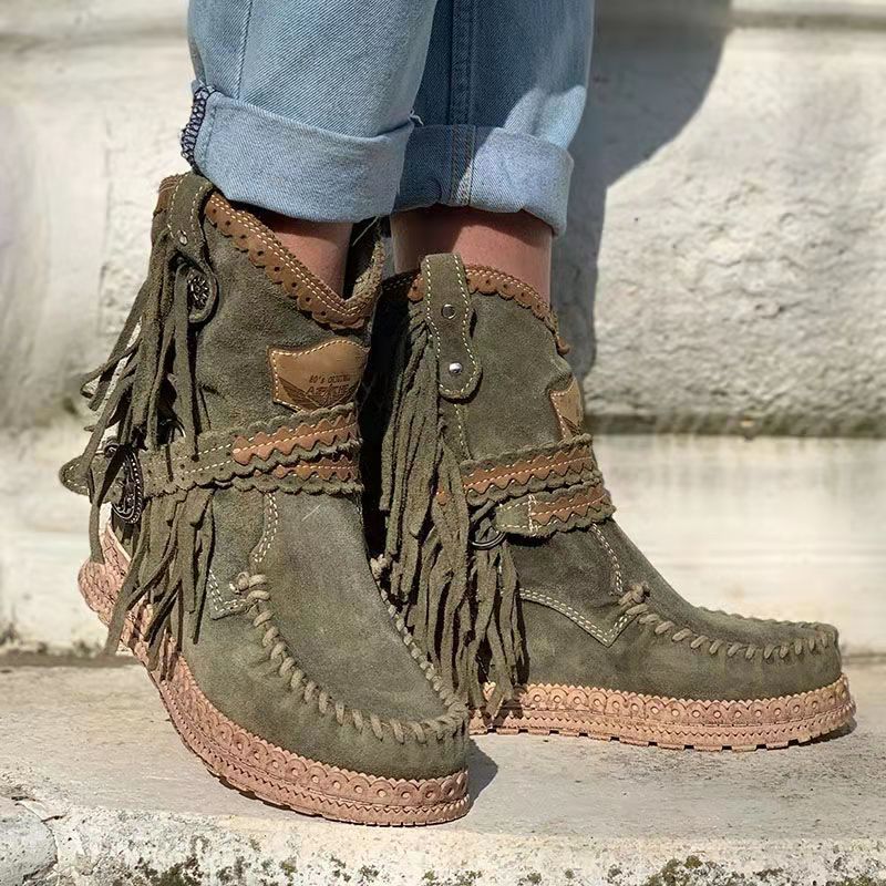 women's tassel burnt-out sole ankle boots