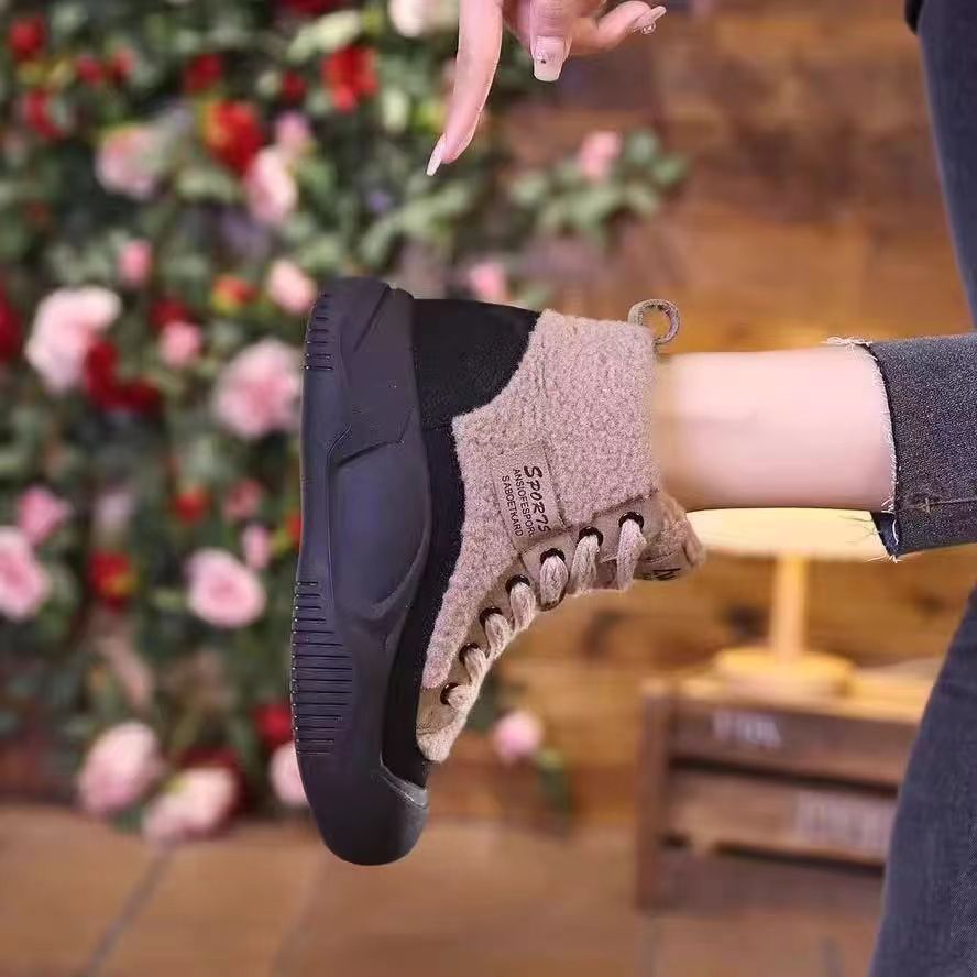 2025Autumn and Winter New with Thick Velvet and High Contrast Thick Bottom Snow Sports and Leisure Non slip Cotton shoes