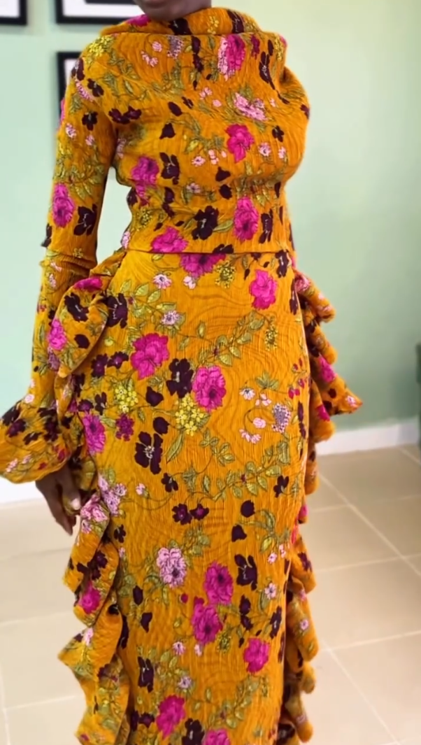 High-neck printed dress