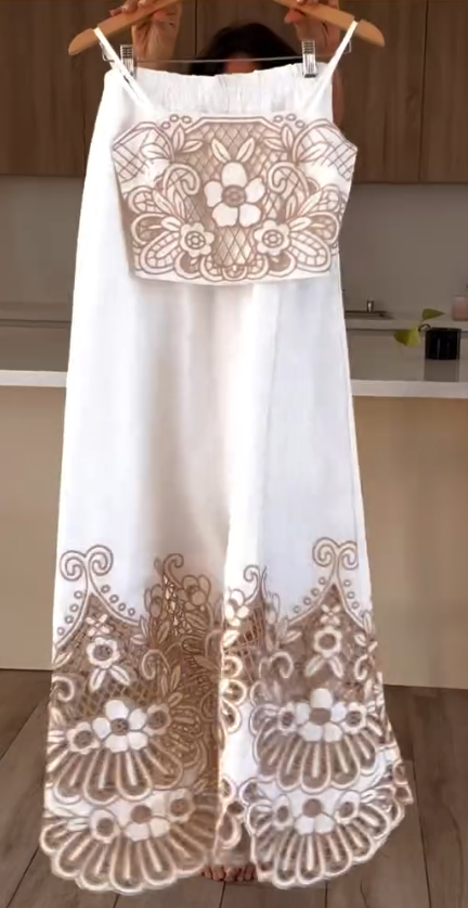 Embroidered hollow long skirt