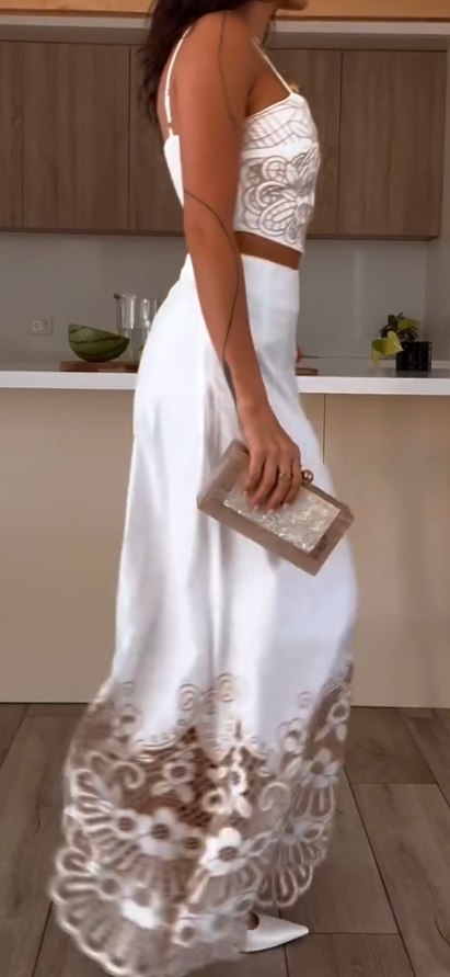 Embroidered hollow long skirt