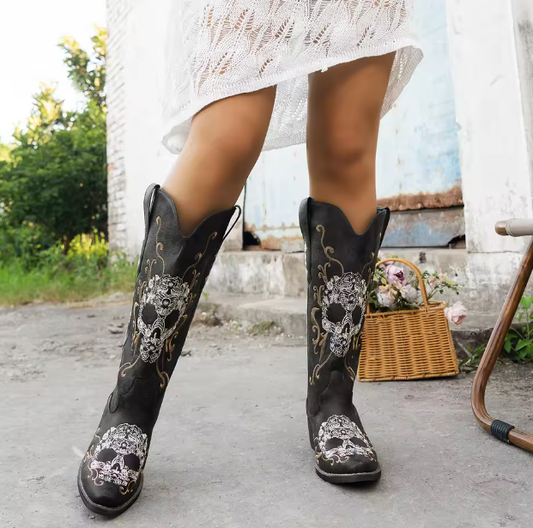 Women’s Embroidered Skull Cowboy Boots