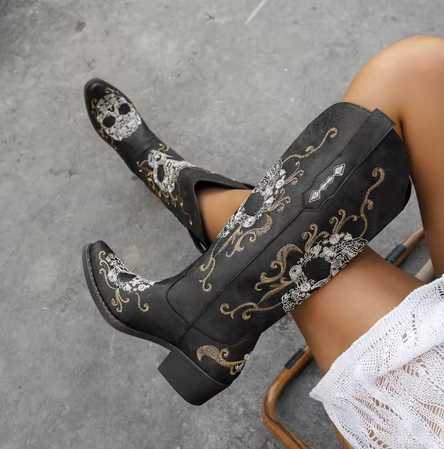 Women’s Embroidered Skull Cowboy Boots
