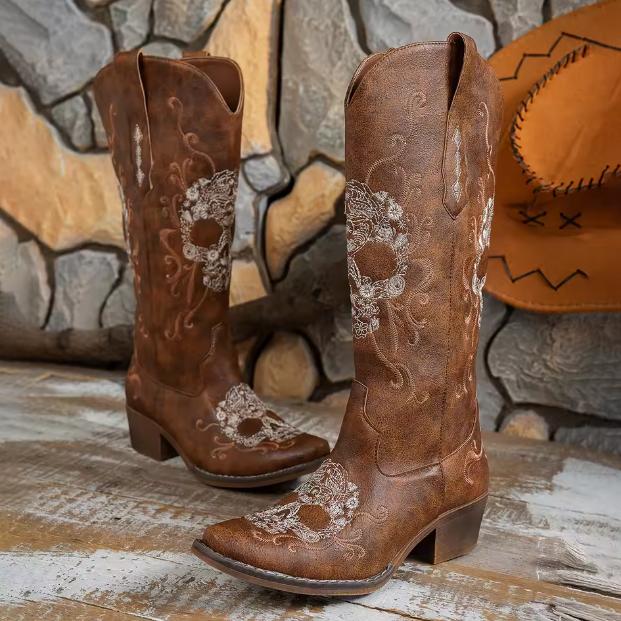 Women’s Embroidered Skull Cowboy Boots