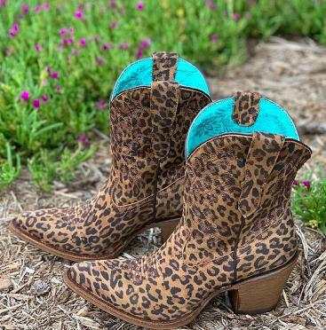 Leopard print embroidery women's low-heeled ankle boots