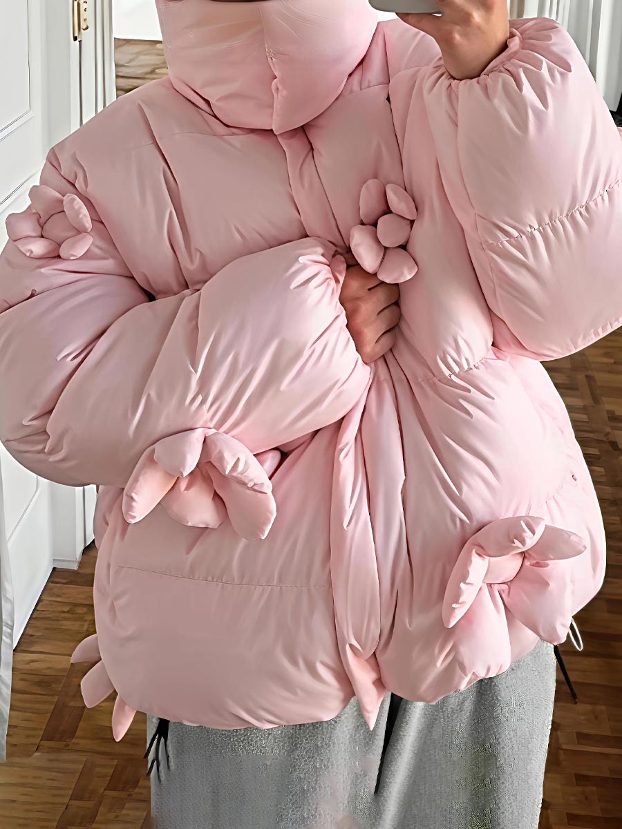 3D Flower Decorative Warm Coat