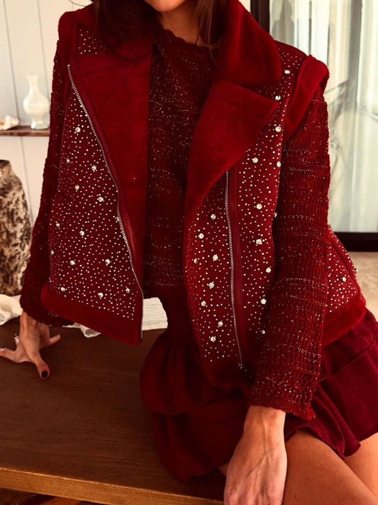 Rhinestone Sparkle Faux Fur Vest Coat