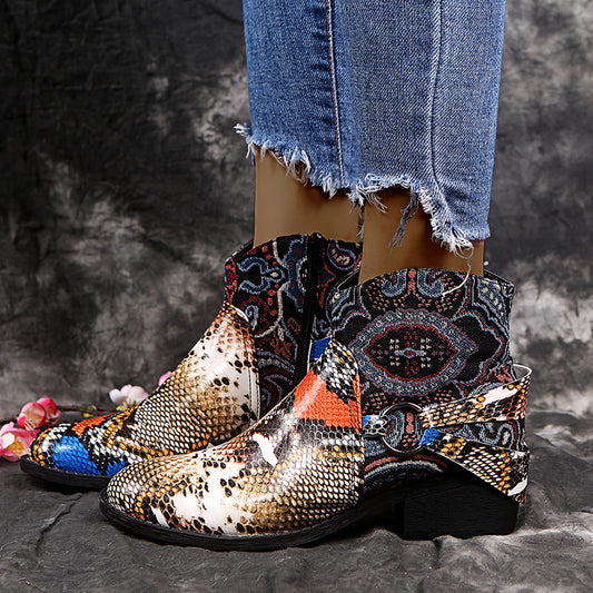 Women's snake print ankle boots