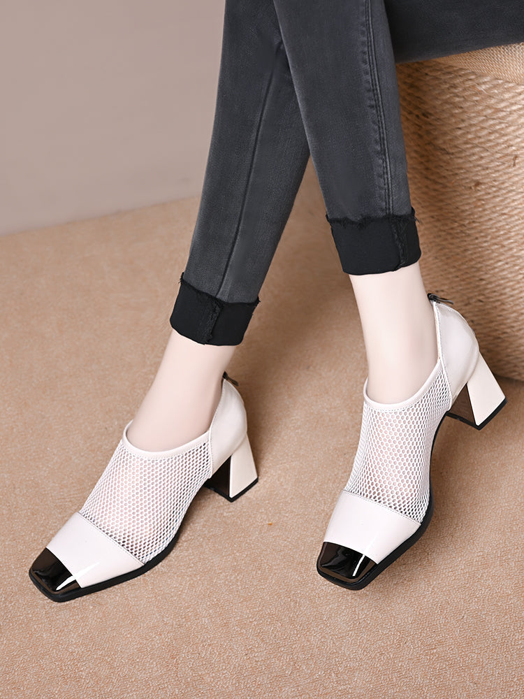 Women's all-match mid-heel mesh leather shoes
