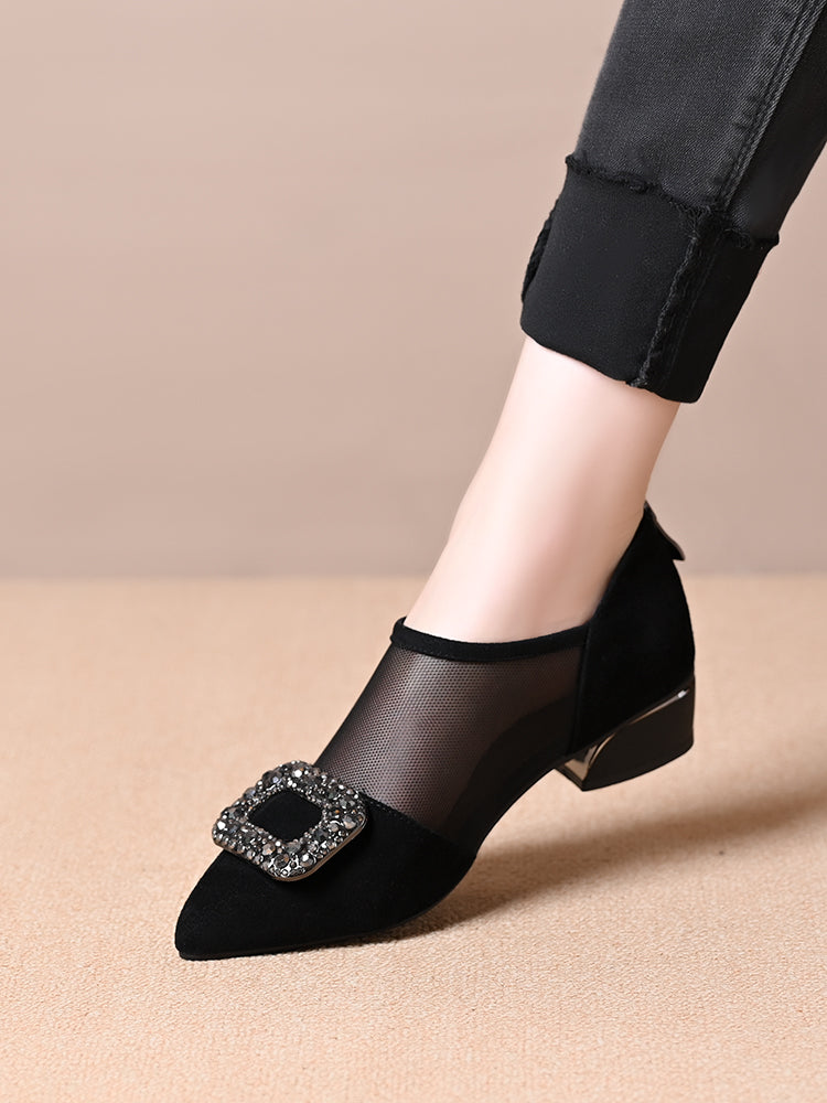 Soft leather mesh hollow low heel versatile leather shoes