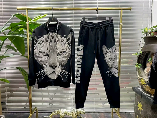 Rhinestone leopard head top and pants