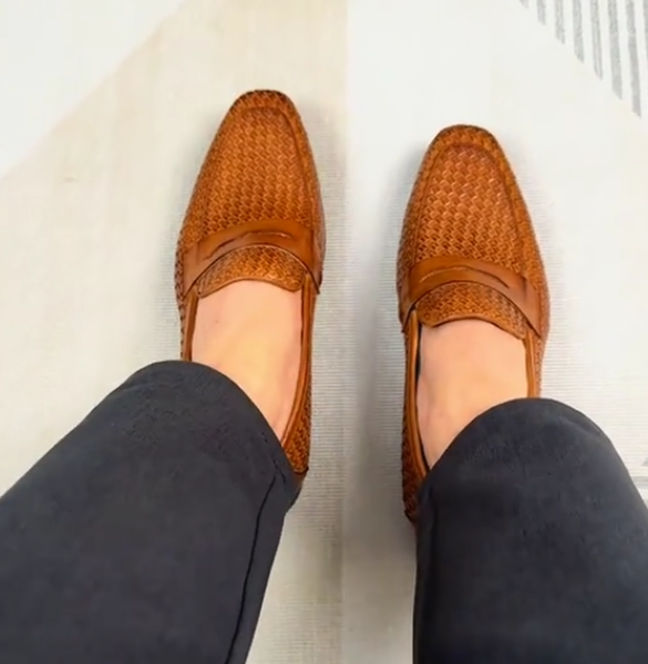 Men's woven casual leather shoes