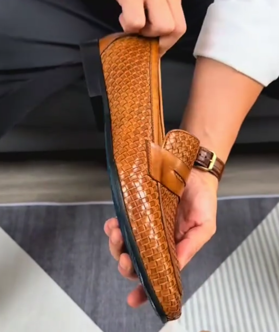 Men's woven casual leather shoes