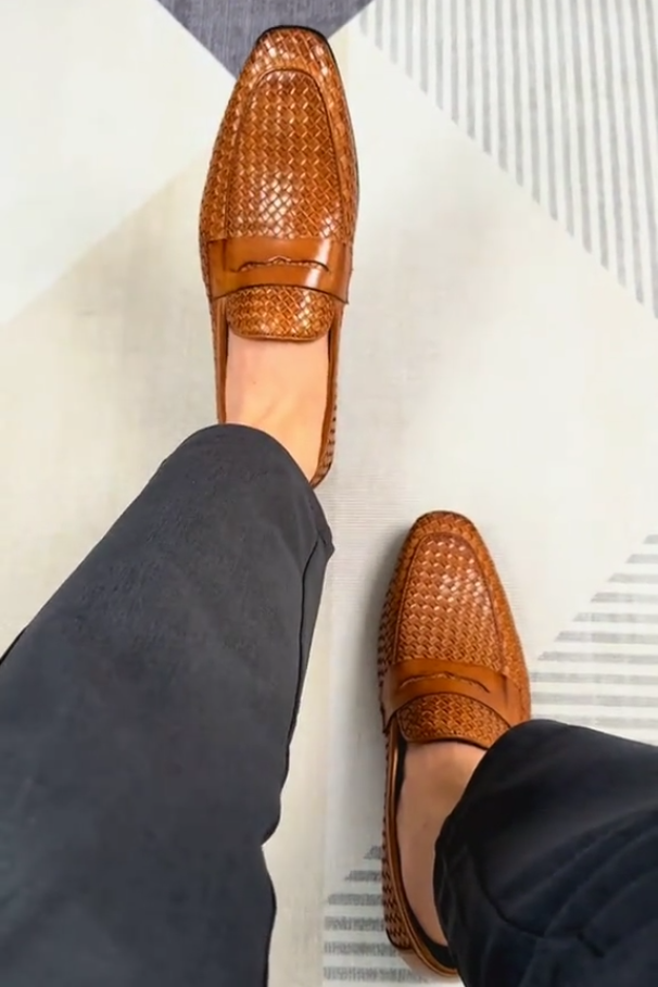 Men's woven casual leather shoes