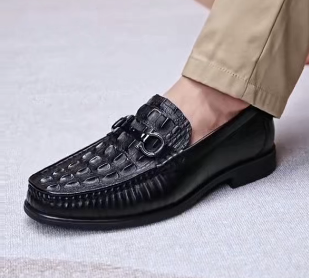 Crocodile pattern men's casual leather shoes