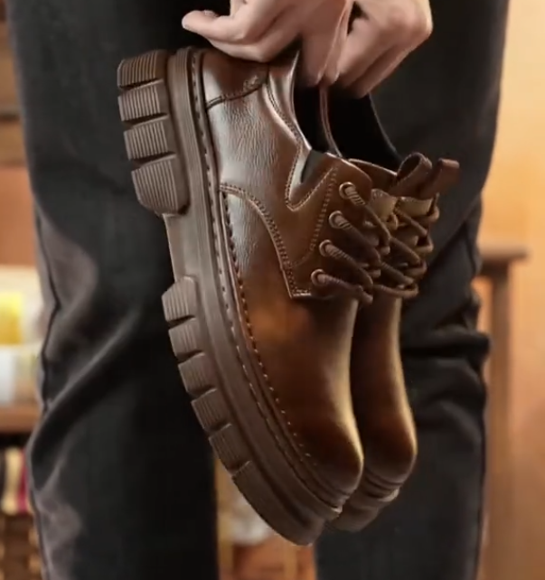 Men's thick-soled casual leather shoes