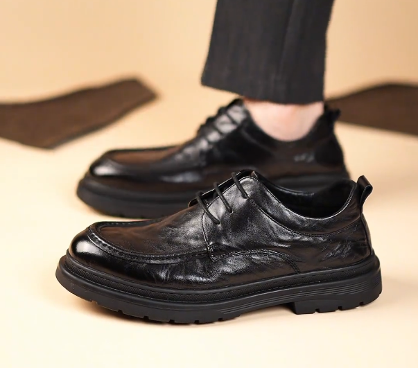 Men's solid thick-soled casual leather shoes