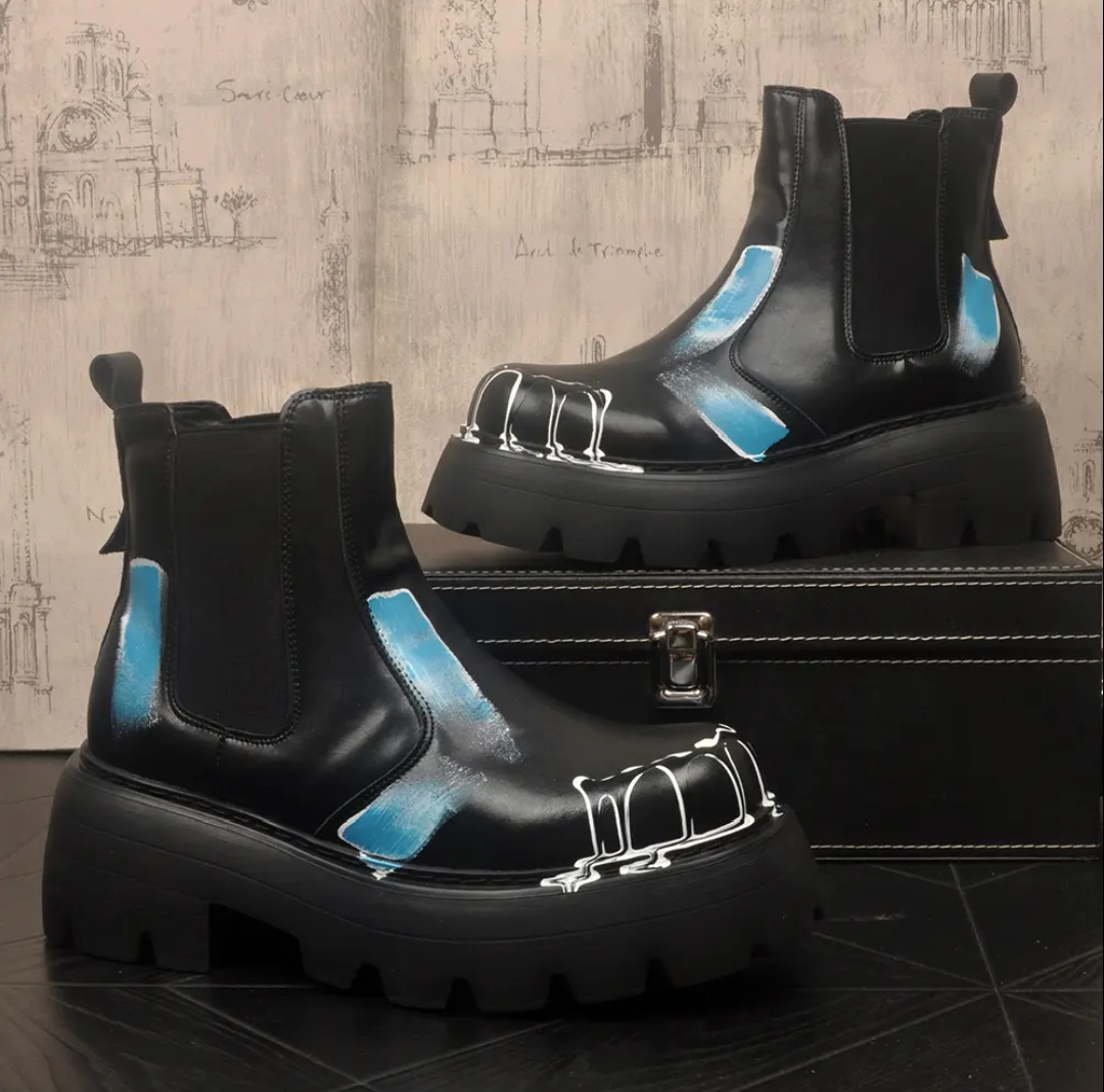 Graffiti Round Toe Martin Boots