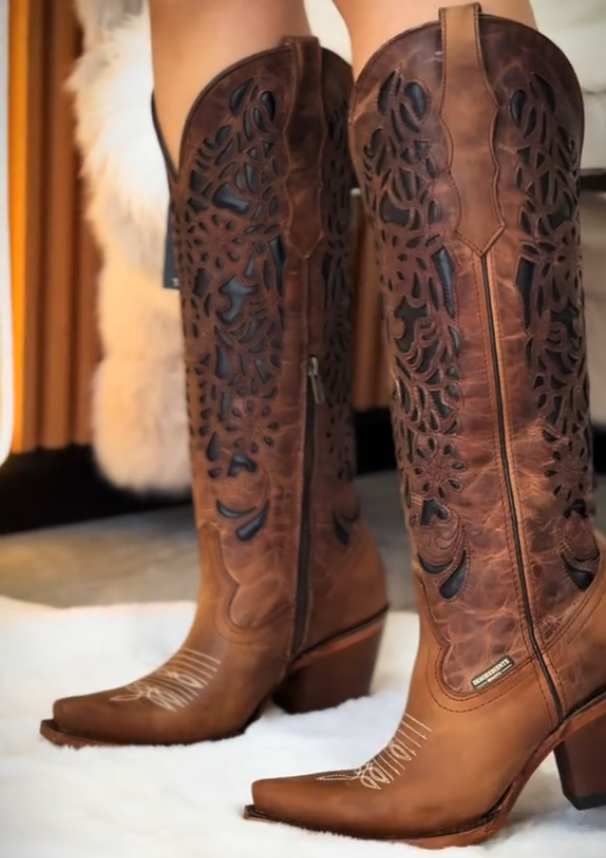 Handmade genuine leather women's long boots