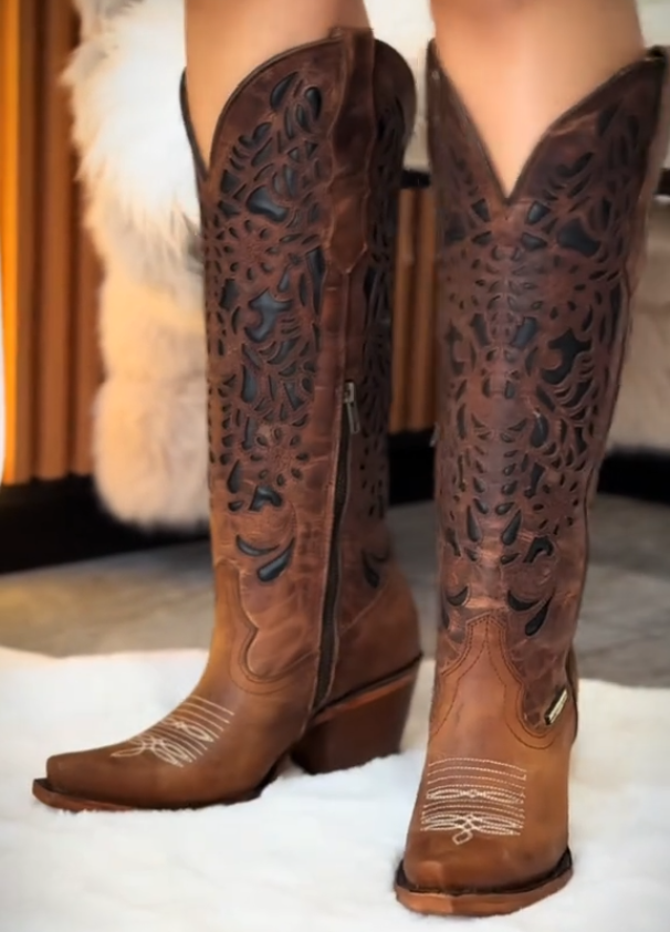 Handmade genuine leather women's long boots