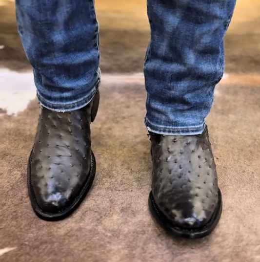 Grey ostrich boots