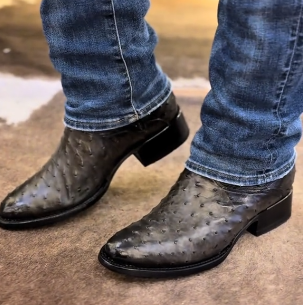 Grey ostrich boots