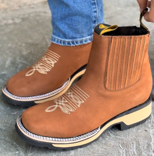 Men's Square Heel Dual Density Genuine Leather Boots