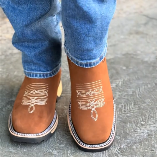 Men's Square Heel Dual Density Genuine Leather Boots