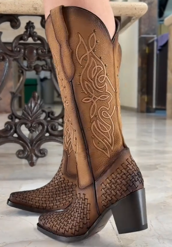 Carved woven women's boots