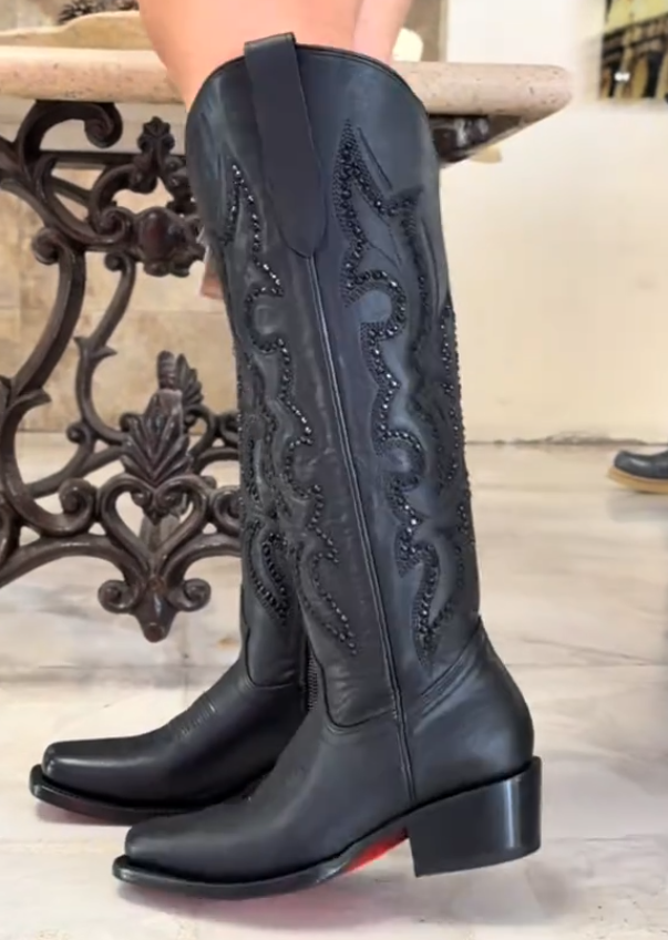 Carved rivet over-the-knee boots