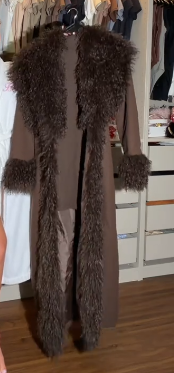 Lambswool trim long coat