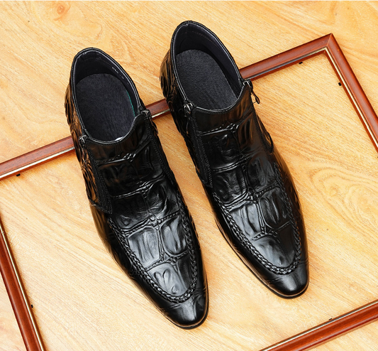 Luxury Crocodile-Patterned Leather Boots