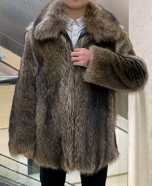 Raccoon fur collared coat