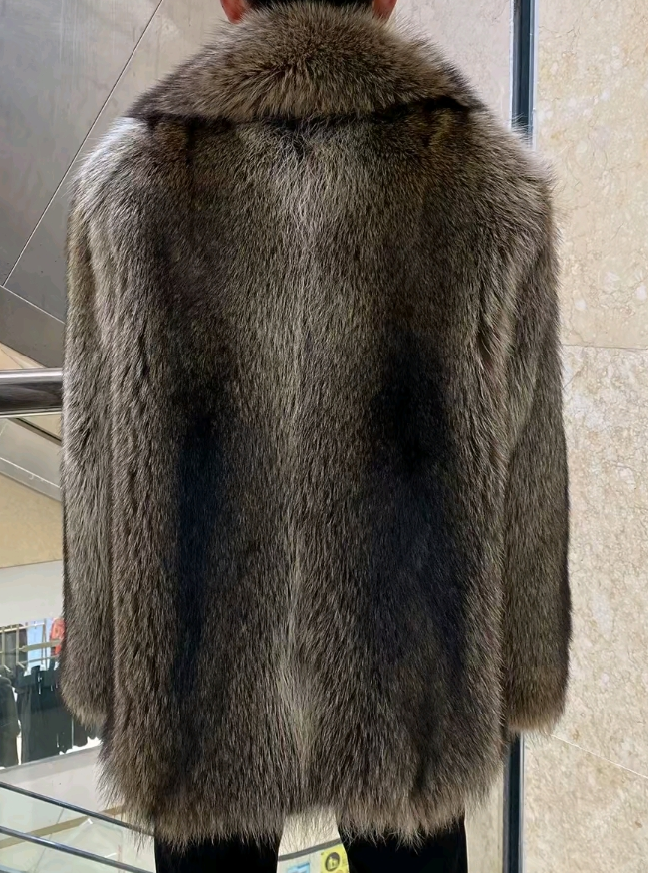 Raccoon fur collared coat