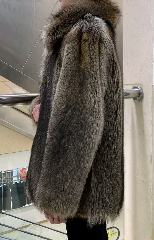 Raccoon fur collared coat