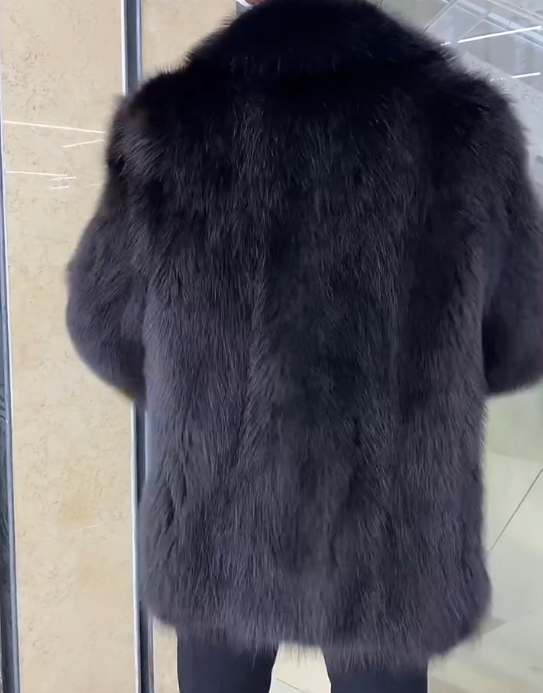 Raccoon fur collared coat