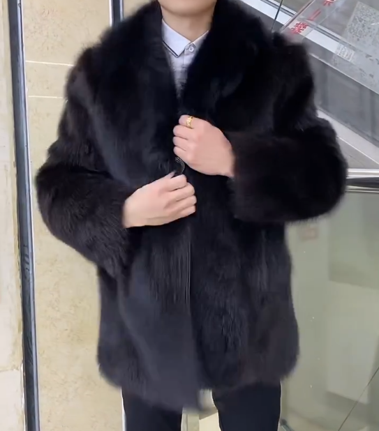Raccoon fur collared coat