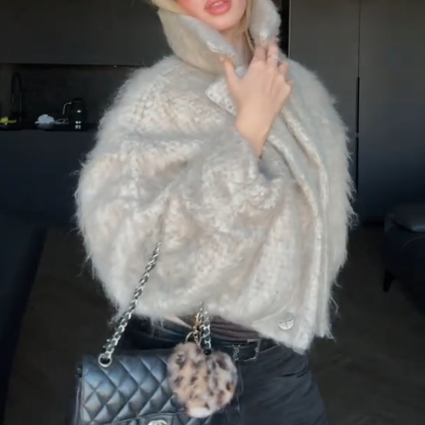 Knitted fleece turtleneck coat