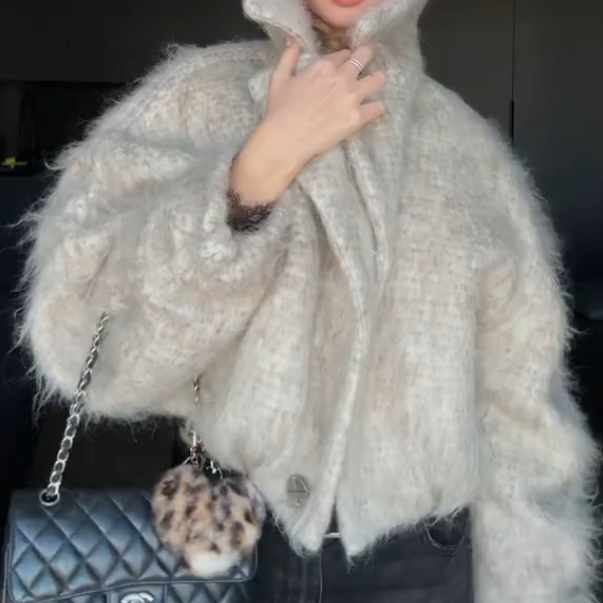 Knitted fleece turtleneck coat