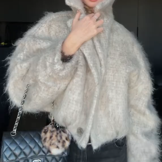 Knitted fleece turtleneck coat